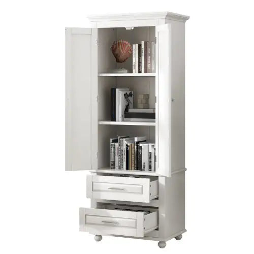 High Storage Cabinet With Two Drawers, White