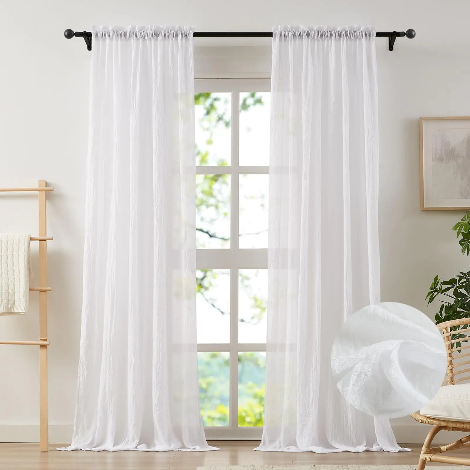 Anpark Elegant White Sheer Curtains, W52 x L108 inch 2 Panels