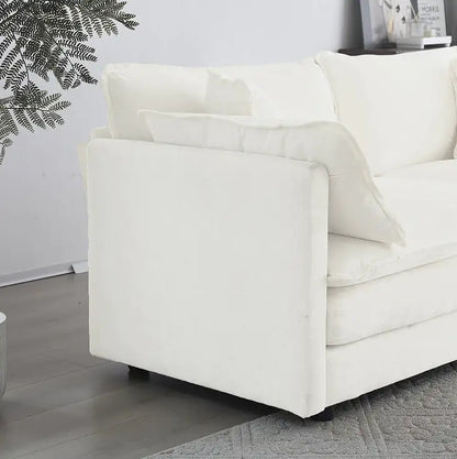 Modern Fabric Double Sofa With 4 Pillows