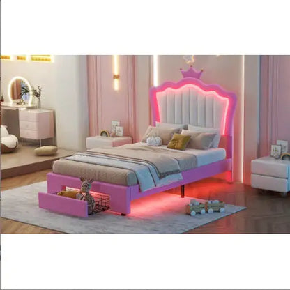 Twin Size Upholstered Bed Frame With LED Lights