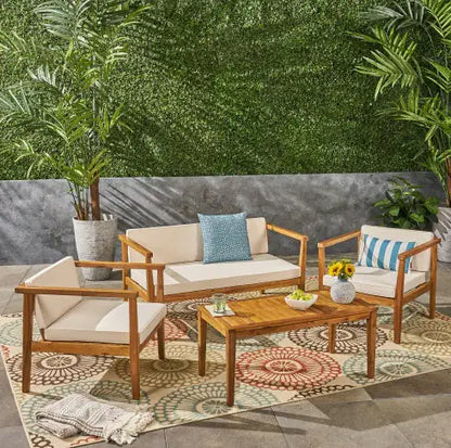 Outdoor 4-Seater Acacia Wood Chat Set With Coffee Table