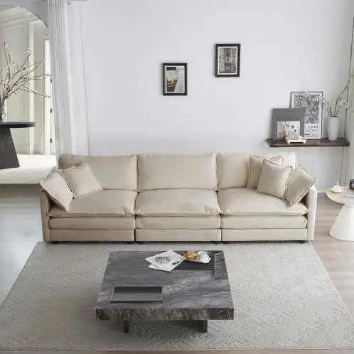 Mid-Century Modern Couch 3-Seater Sofa With Armrest Pillows
