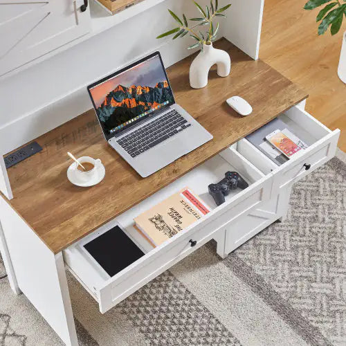 Wooden Home Office Desk With Charging Station