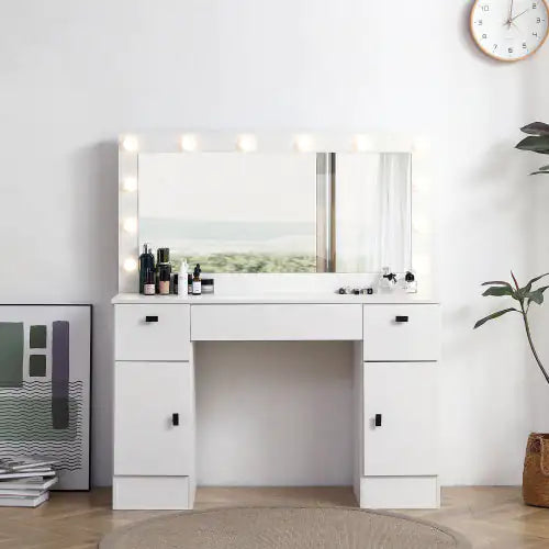 Dresser With Illuminated Mirror, 3 Colors, Lighting Mode, Brightness Adjustable, White