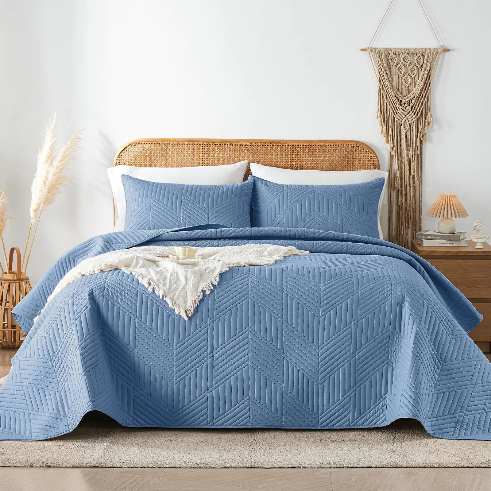 Davulos Quilt Bedding Set Bluish Grey Ultrasonic King/Cal King