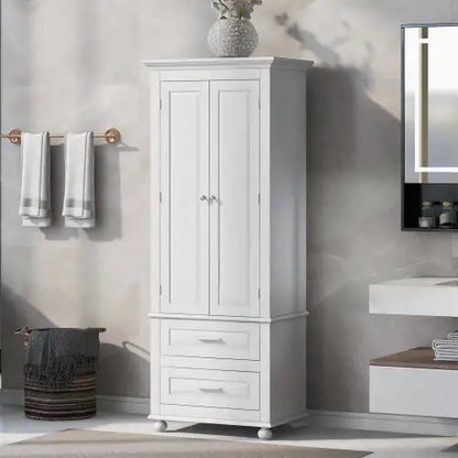 High Storage Cabinet With Two Drawers, White