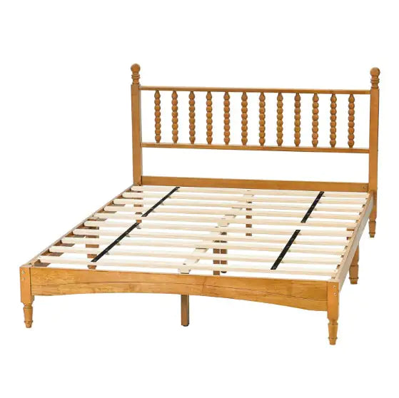 Queen Wood Bed Frame With Headboard, Solid Rubber Wood Bed