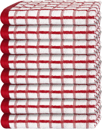 Premium Dish Towels with Hanging Loop 8 Pack 16x26 inch Red Color