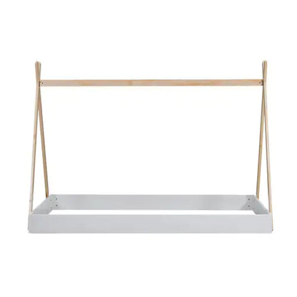 Twin Size Tent Floor Bed With Triangle Structure, White Natural