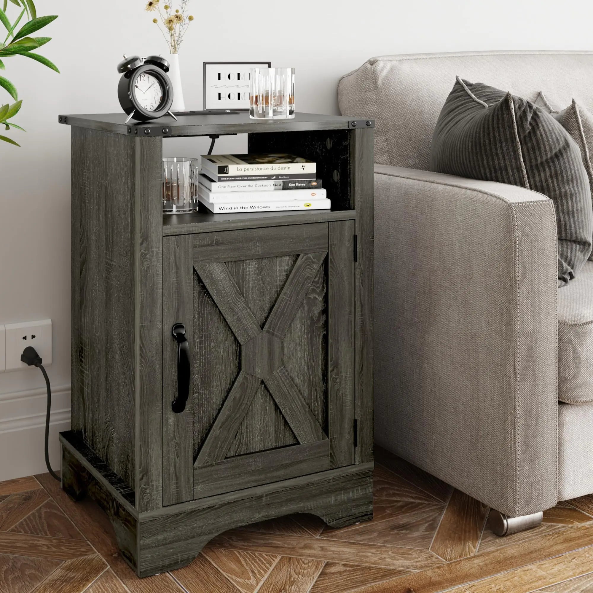 RoyalCraft Farmhouse Nightstand Grey End Table