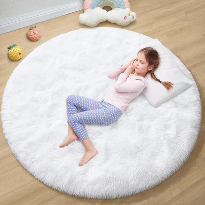 EVOIONOS White Round Rug  4x4 Feet Fuzzy Circular