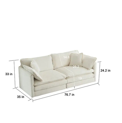 Modern Fabric Double Sofa With 4 Pillows