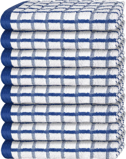 Premium Dish Towels with Hanging Loop 8 Pack 16x26in Blue