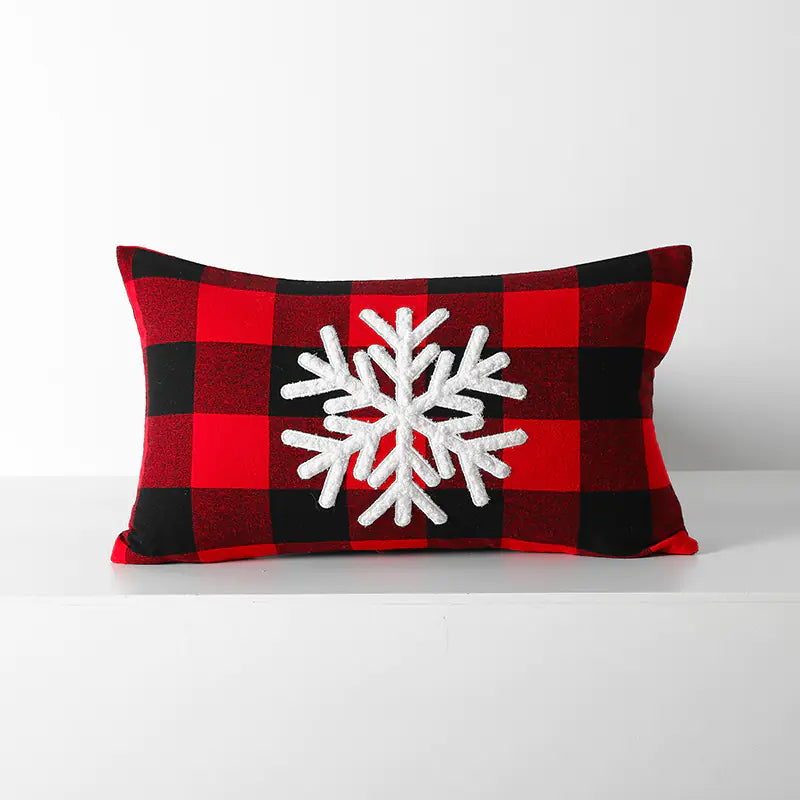 Christmas Red Black Plaid Embroidered Cushion Cover