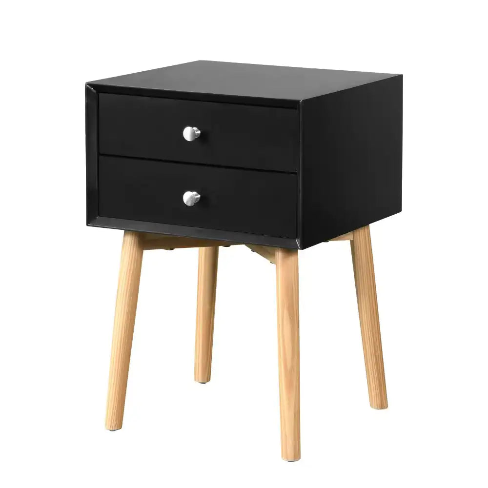 Side Table, With 2 Drawers And Rubber Wood Legs