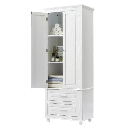 High Storage Cabinet With Two Drawers, White
