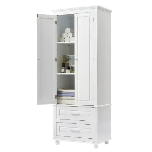 High Storage Cabinet With Two Drawers, White