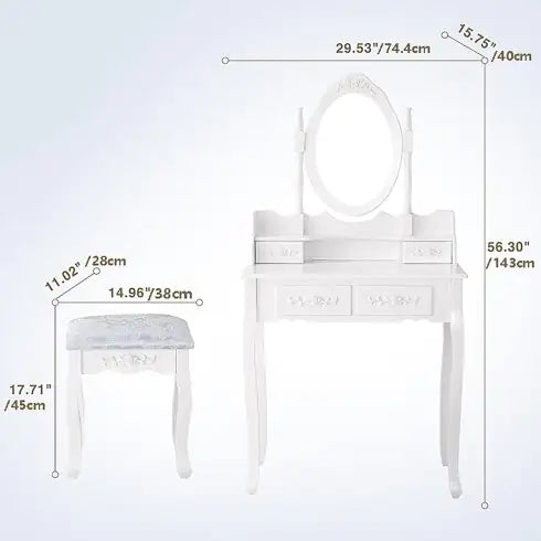 Vanity Table Set With 4 Drawer