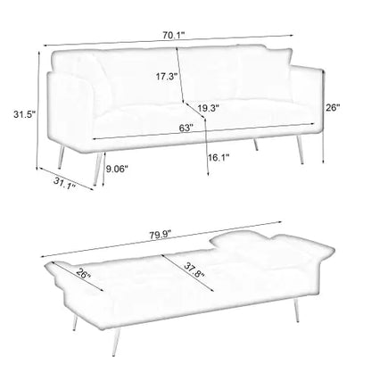 Convertible Double Sofa Bed With Folding Armrests