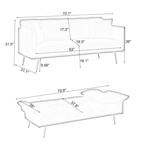 Convertible Double Sofa Bed With Folding Armrests