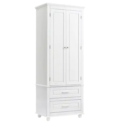 High Storage Cabinet With Two Drawers, White