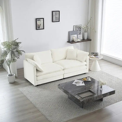 Modern Fabric Double Sofa With 4 Pillows
