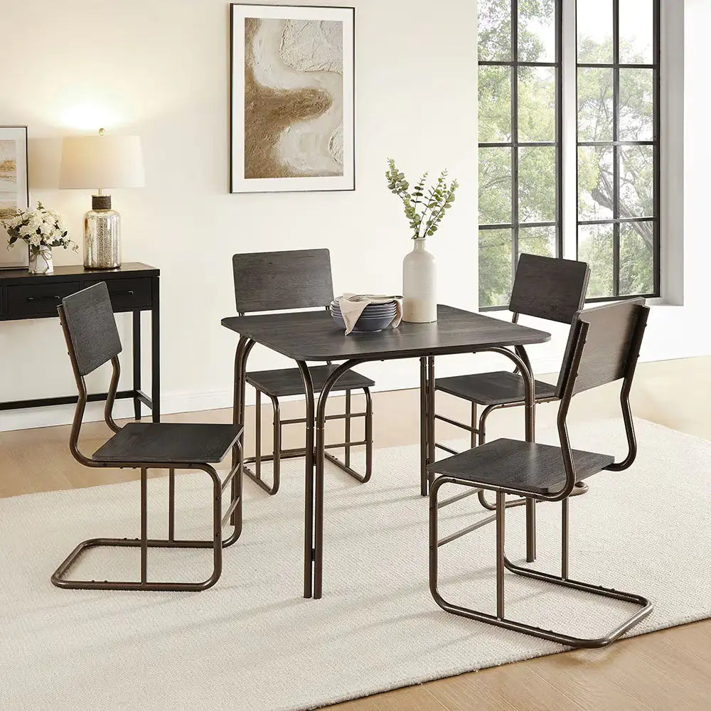 5-Piece Wood Table, 4 Chairs, Modern Dining Table Set