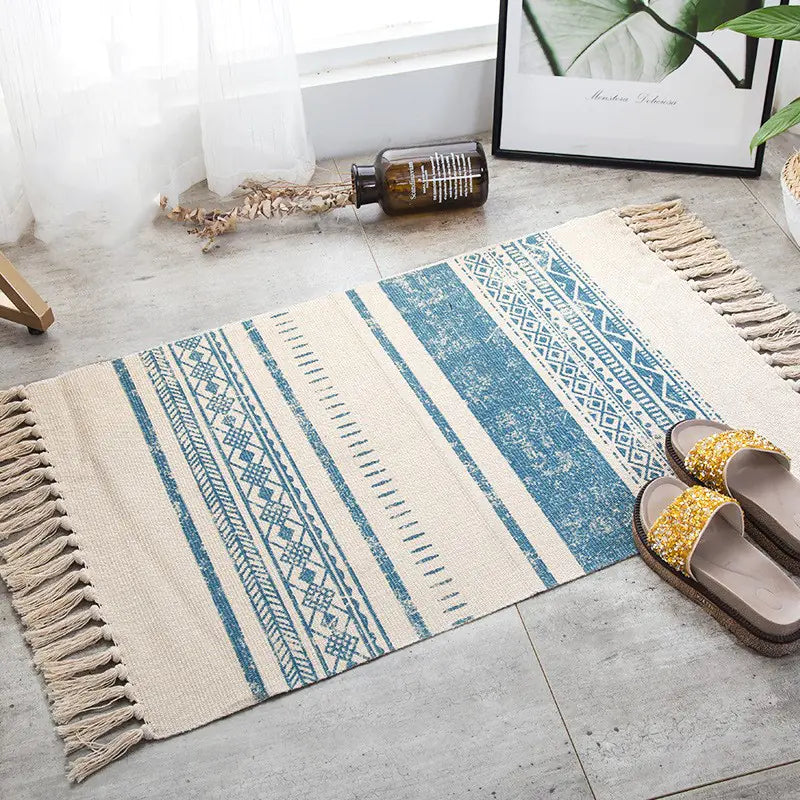 Vintage Nordic Minimalist Cotton Linen Area Rug