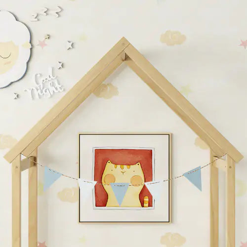 Full Roof-framed Headboard Floor Bed With Headboard Guardrails