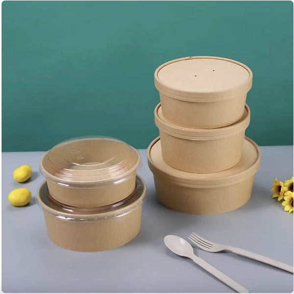 Thick Kraft Paper Disposable Round Food Box