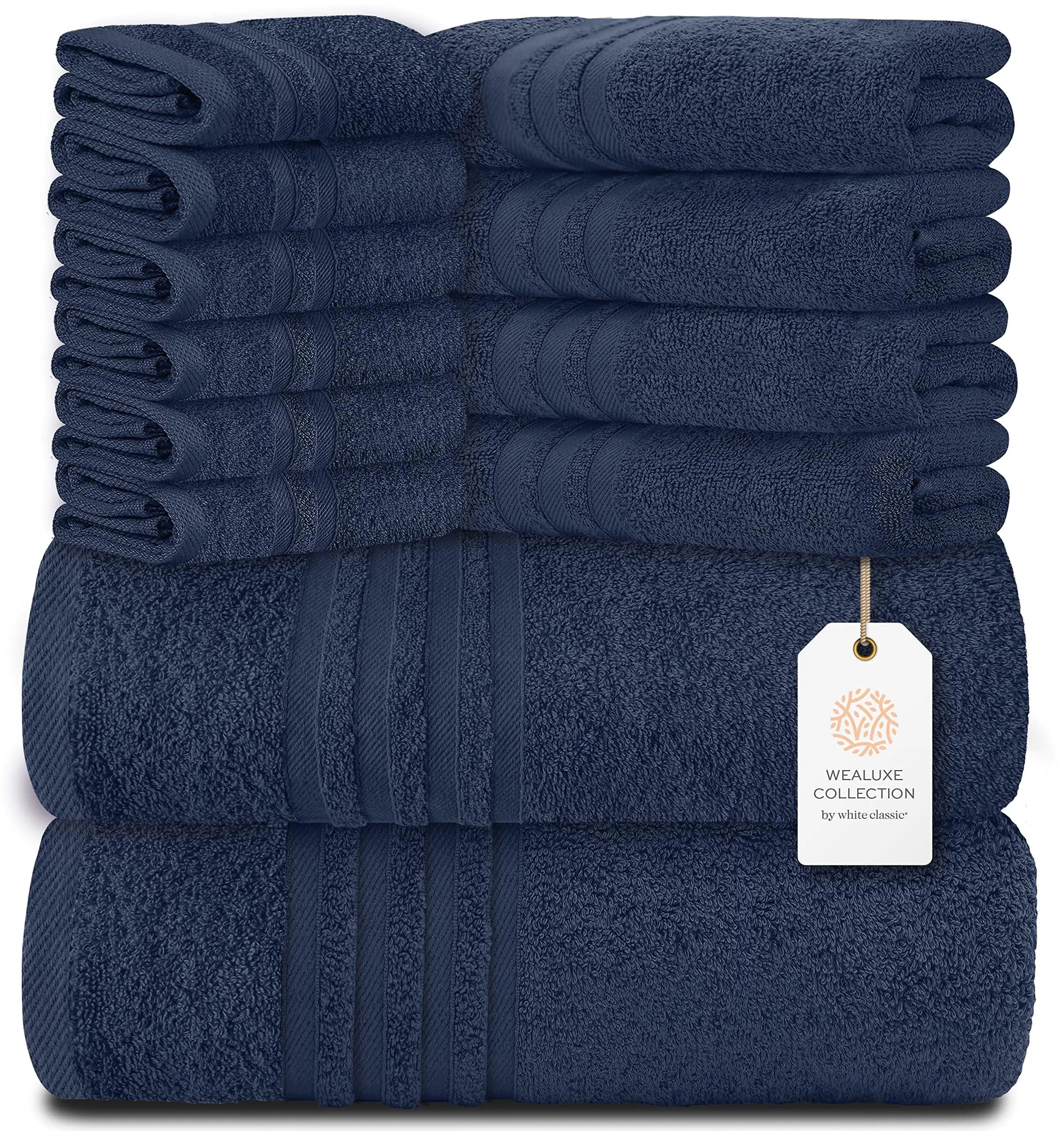 12 Pcs Bath Towel Set, Wealuxe Soft Navy Blue